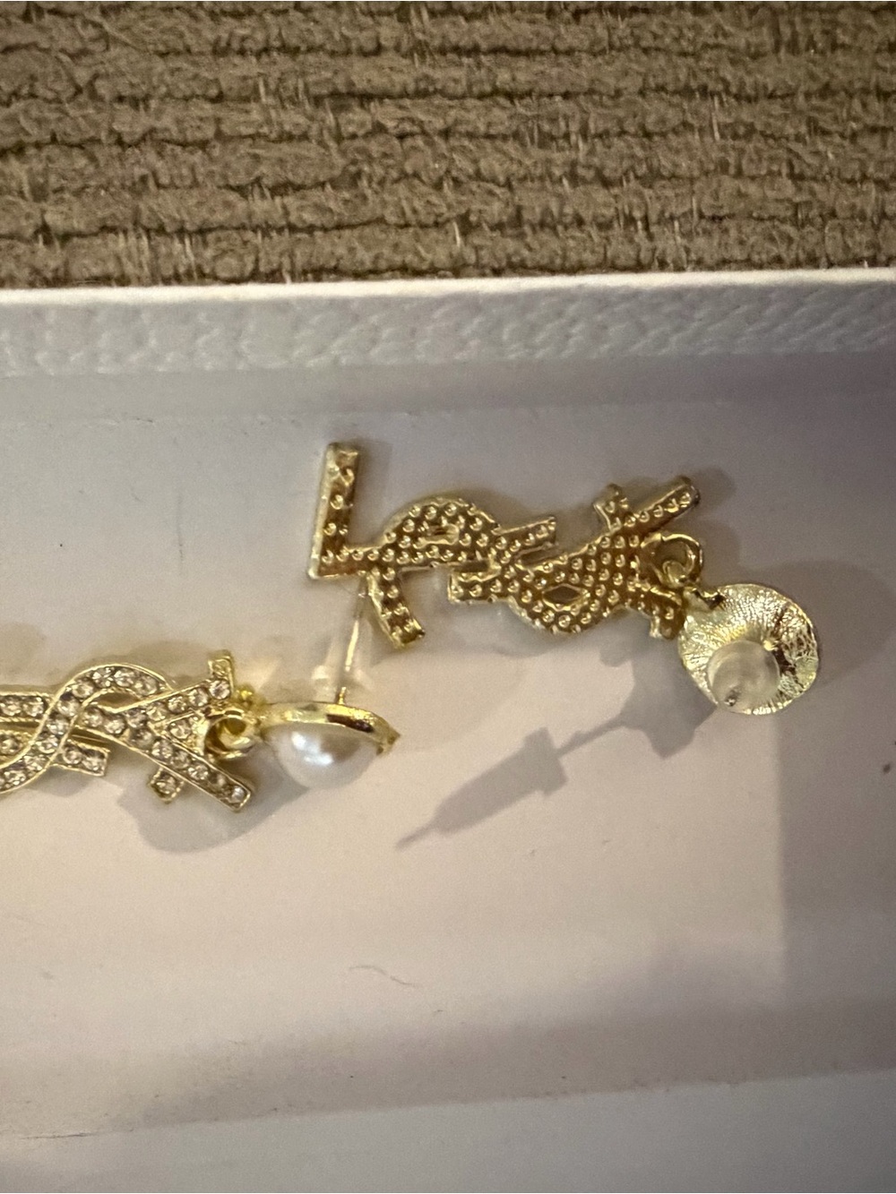 Gold Pearl Drop Earrings with Crystal Accents, fashion jewelry, new - Picture 4 of 9